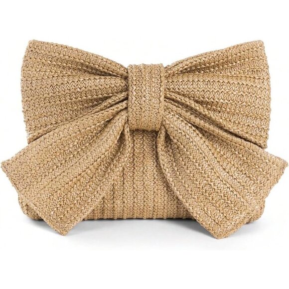 Women's Straw Bow Crossbody Bag Polyester Summer Satchel with Chain - Picture 4 of 6